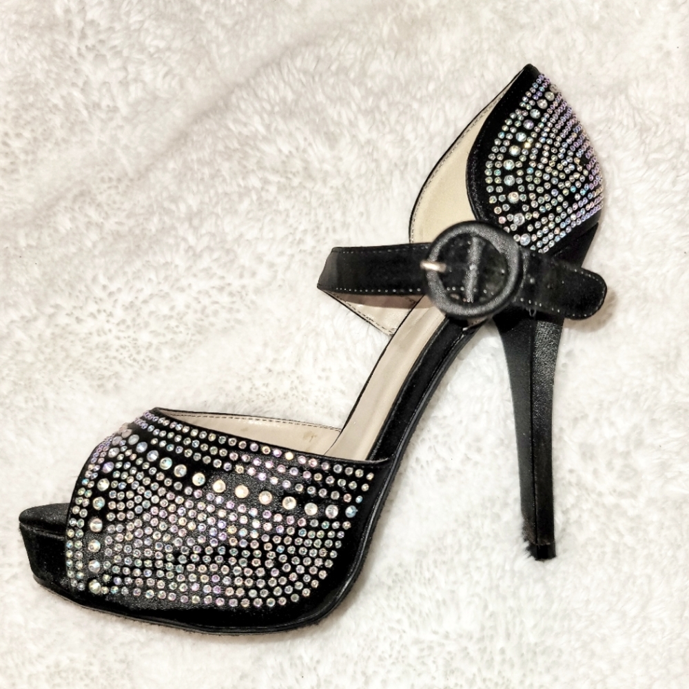 Heart in D Black Rhinestone Studded Heels